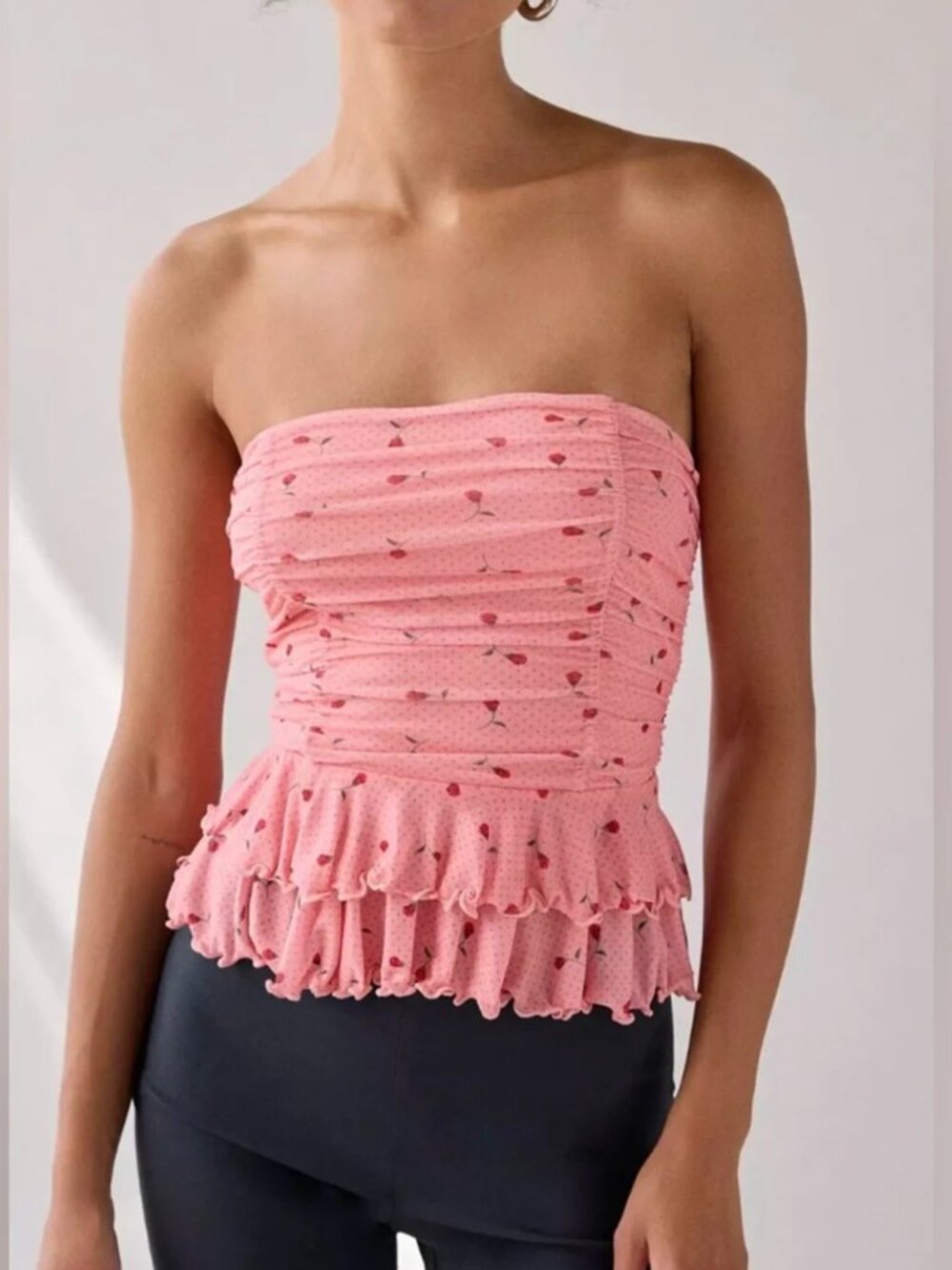 Kimchi Blue Coral Pink Rose Print Mesh Top